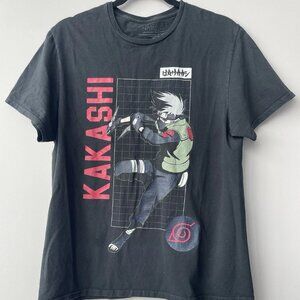 Naruto Shirt Mens L Black Short Sleeve Graphic Print Kakashi Shippuden